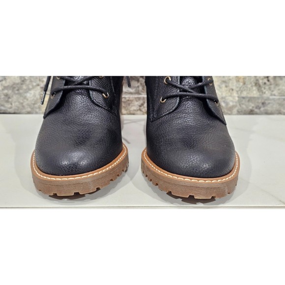 NEW Crown Vintage Boots Womens 10M Black Leather Yuliana Combat Lace-Up Lug Sole - Picture 7 of 13